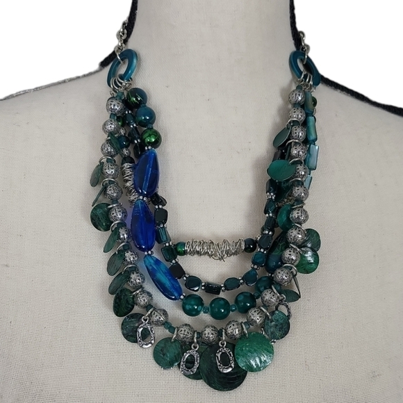 Art Glass, Beads & Silver Wire Gypsy Style 4 Graduating Strand Necklace - Picture 4 of 7